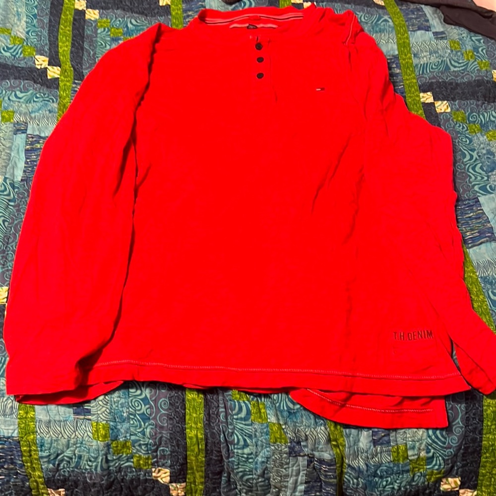 Mens XL Red Tommy Hilfiger Denim Long Sleeve Tee